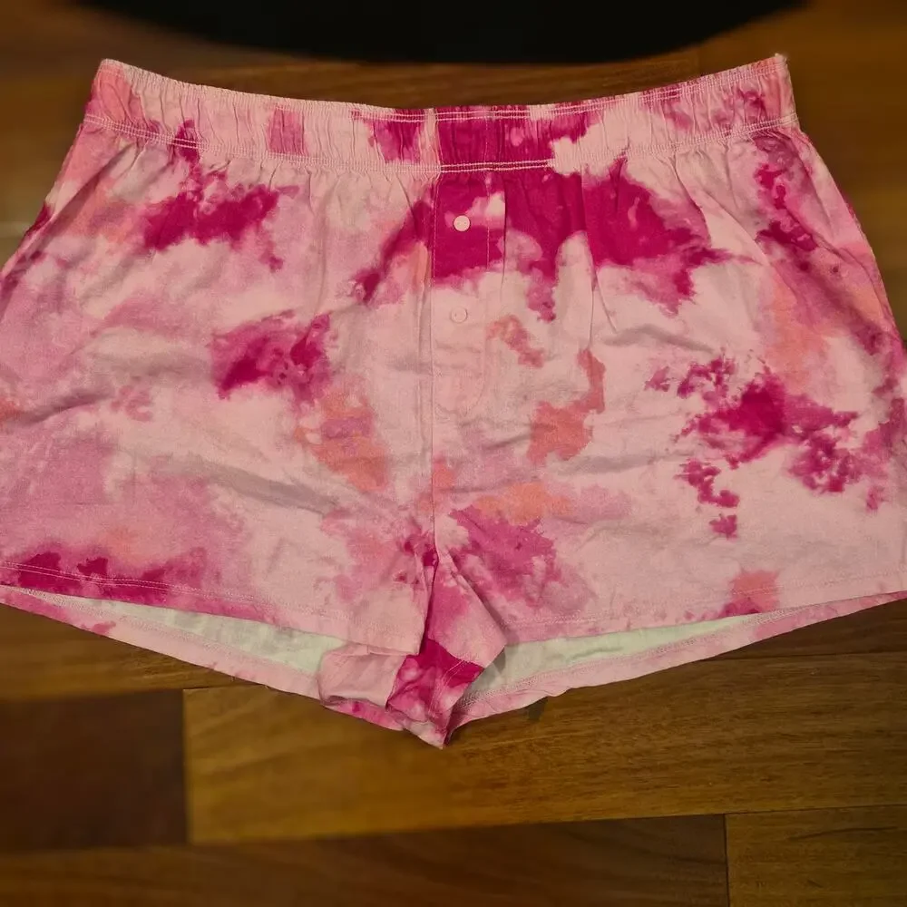 VSX Victoria Secret‎ Active Tank PINK Tie Dye Pajama Boxer Shorts Set L
